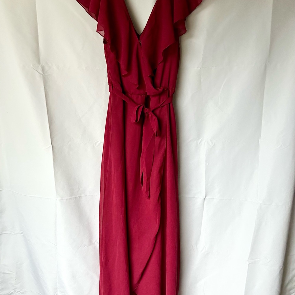 Simple Red Maxi Dress with Ruffle Detail